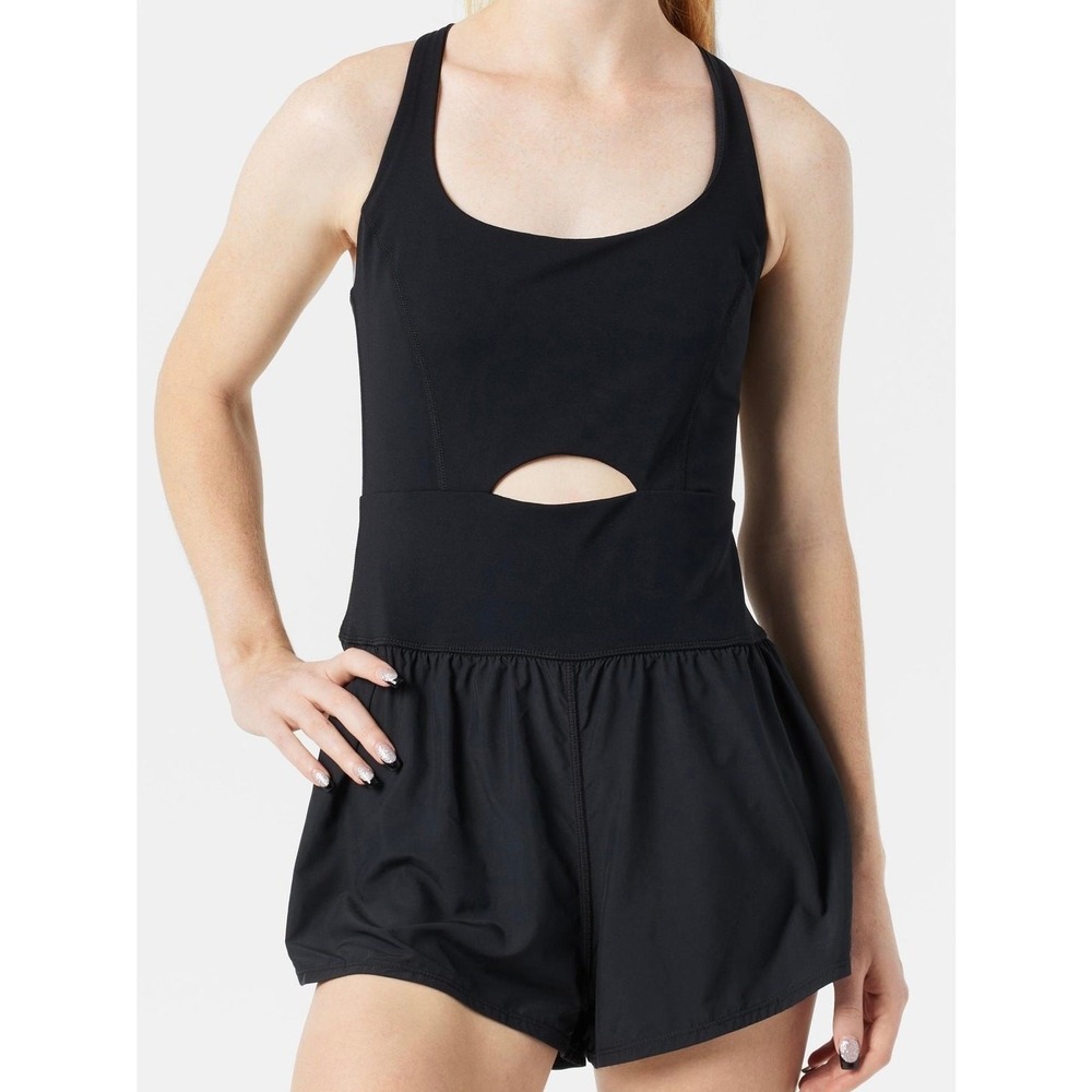 Free People FP Movement Righteous Runsie Black Pull On Romper Strappy Cutout L - Picture 7 of 16